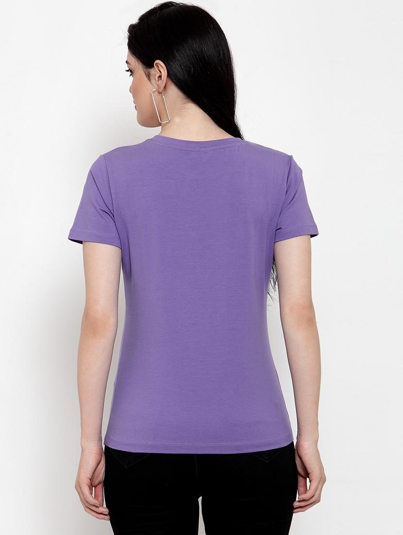 women's chest print round neck t-shirt - 17621232 - Standard Image - 2
