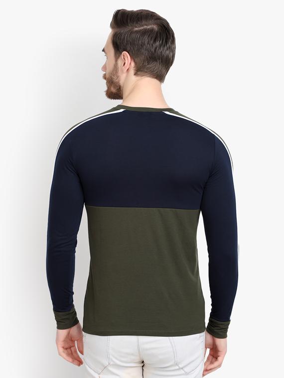 olive green color block cut & sew t-shirt - 17643236 - Standard Image - 2