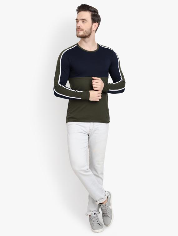 olive green color block cut & sew t-shirt - 17643236 - Zoom Image - 3