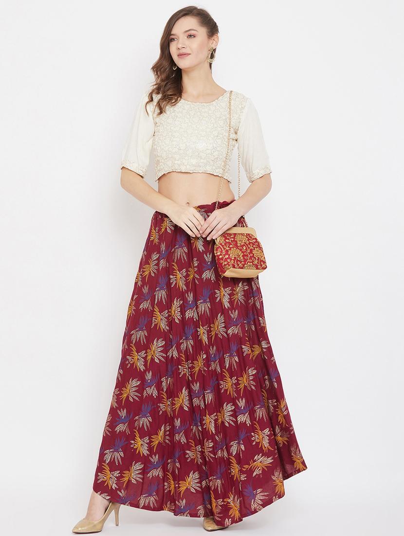 maroon rayon flared skirt - 17659242 - Standard Image - 3