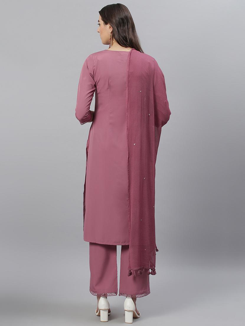 purple kurta palazzo set with dupatta - 17668693 - Standard Image - 2
