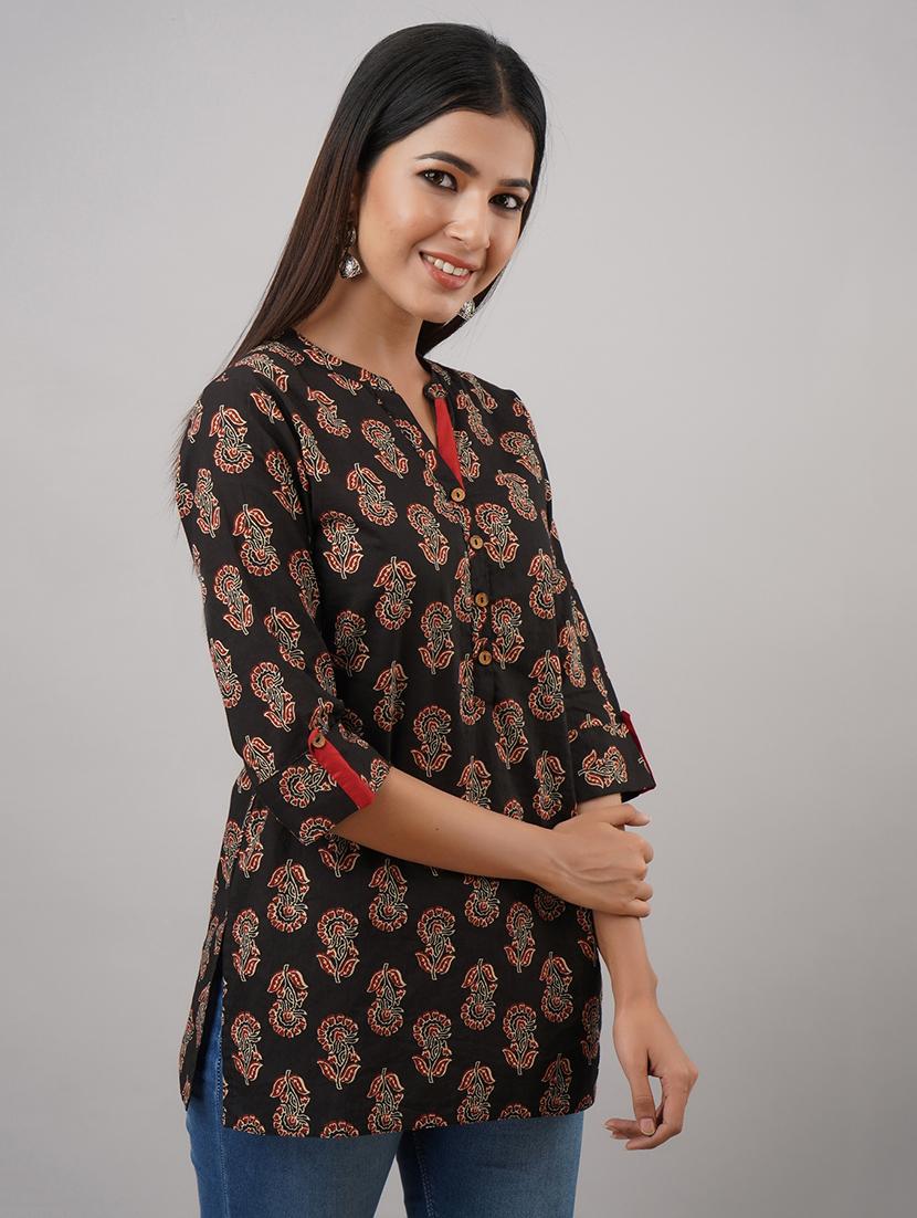 mandarin neck block print tunic - 17714982 - Zoom Image - 2