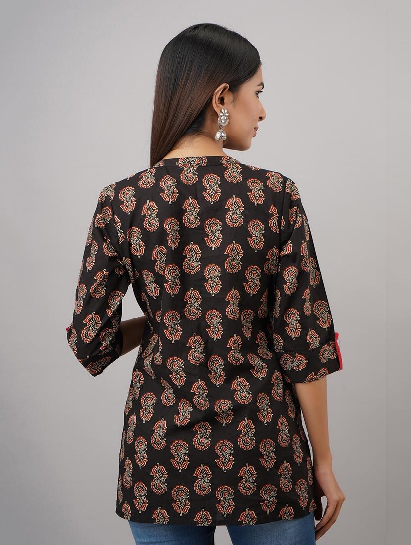 mandarin neck block print tunic - 17714982 - Standard Image - 3