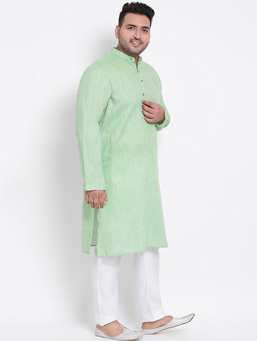 green solid linen kurta pyjama set - 17718904 - Zoom Image - 2