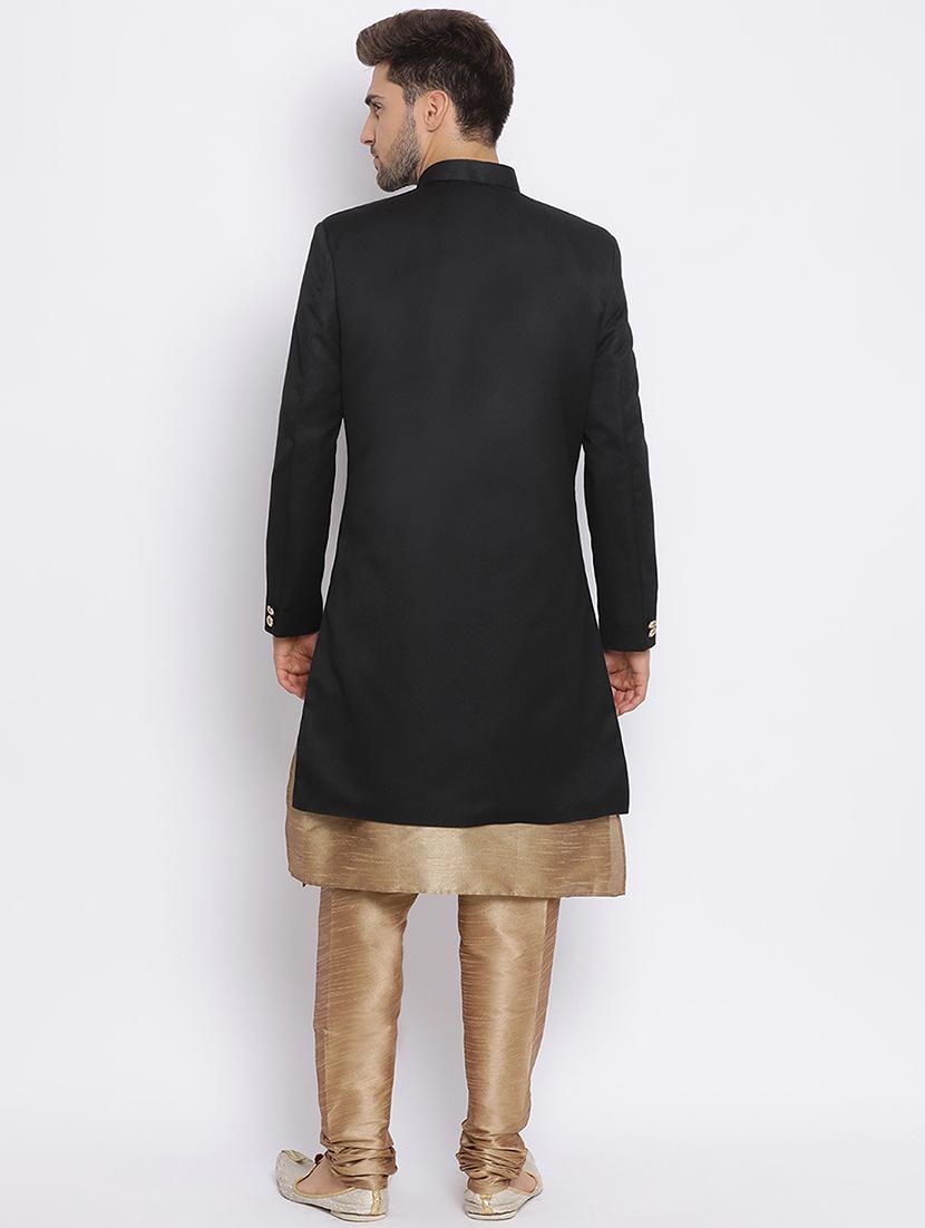 black solid sherwani set - 17733769 - Standard Image - 4
