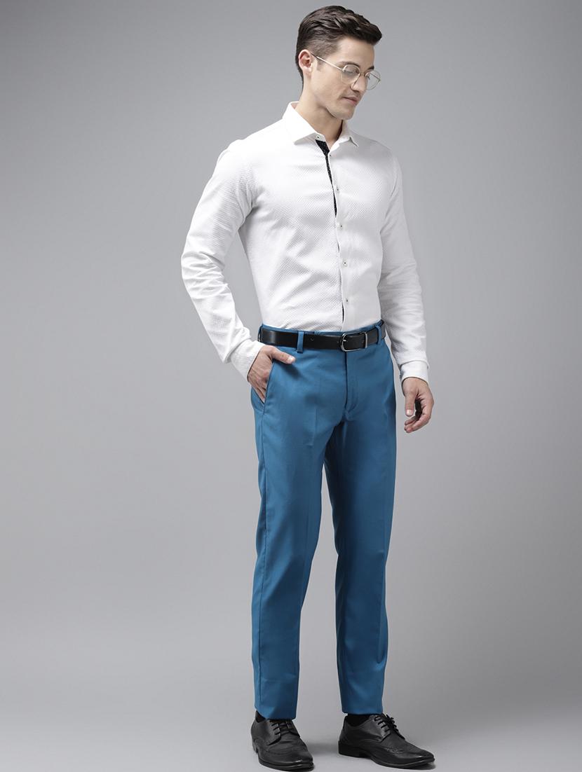 blue solid flat front formal trouser - 17733812 - Zoom Image - 3
