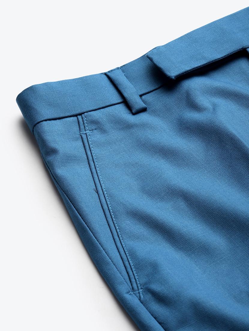 blue solid flat front formal trouser - 17733812 - Standard Image - 5