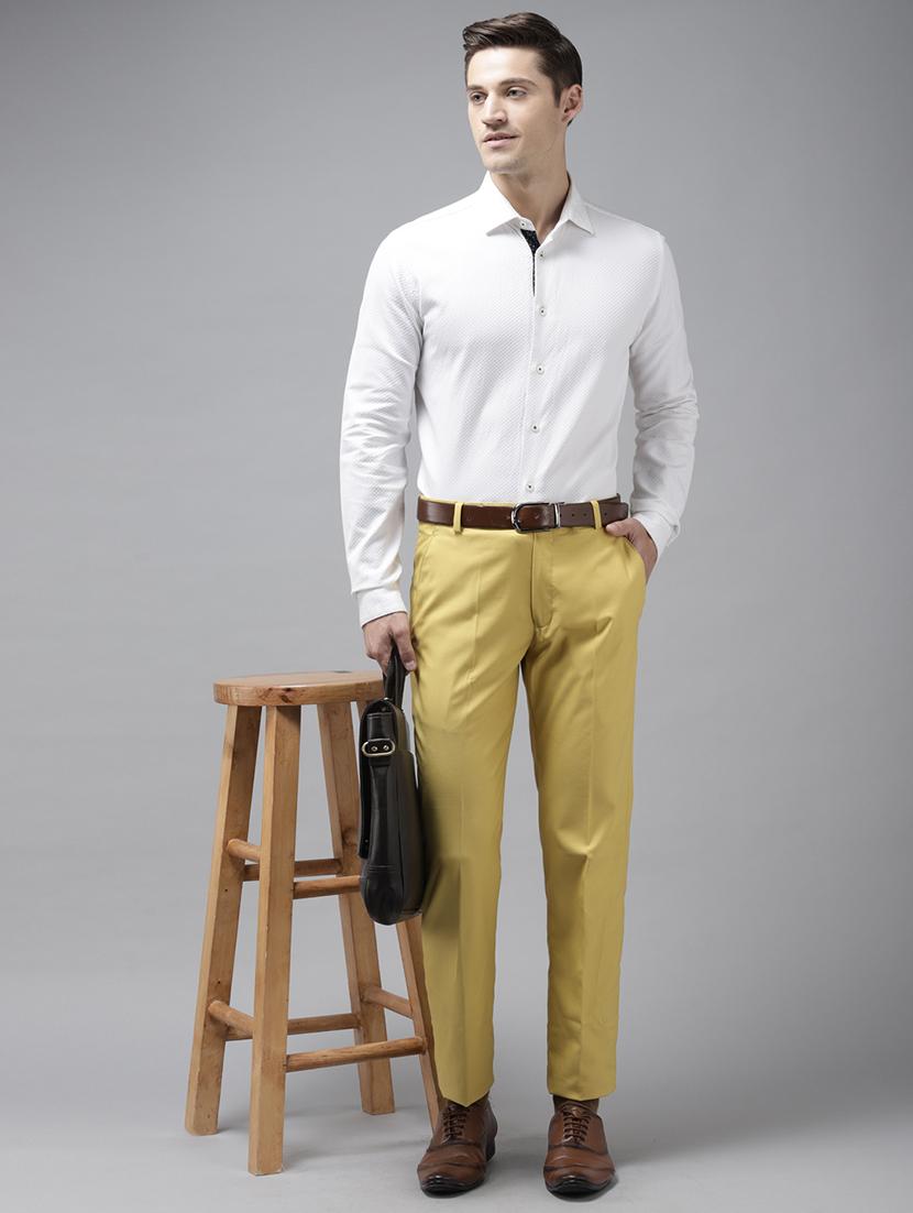 yellow solid flat front formal trouser - 17733815 - Standard Image - 3