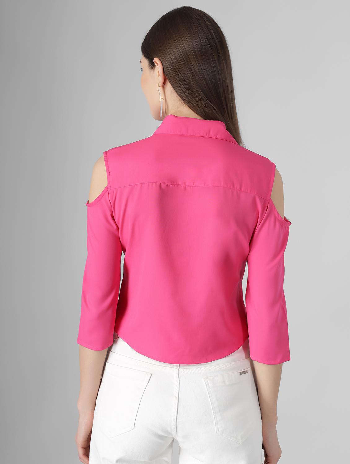 cold shoulder solid shirt - 17755530 - Zoom Image - 2
