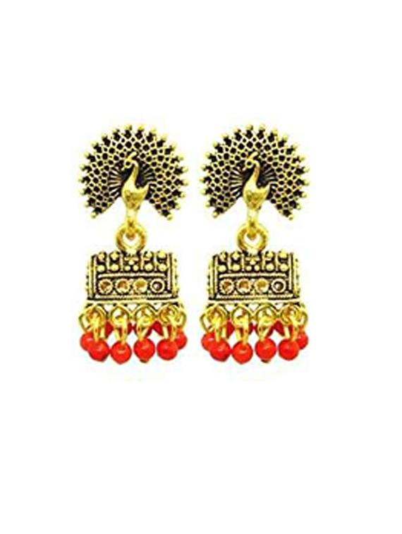 happy stoning 12 pairs of traditional peacock inspired jhumki - 17760471 - Zoom Image - 2