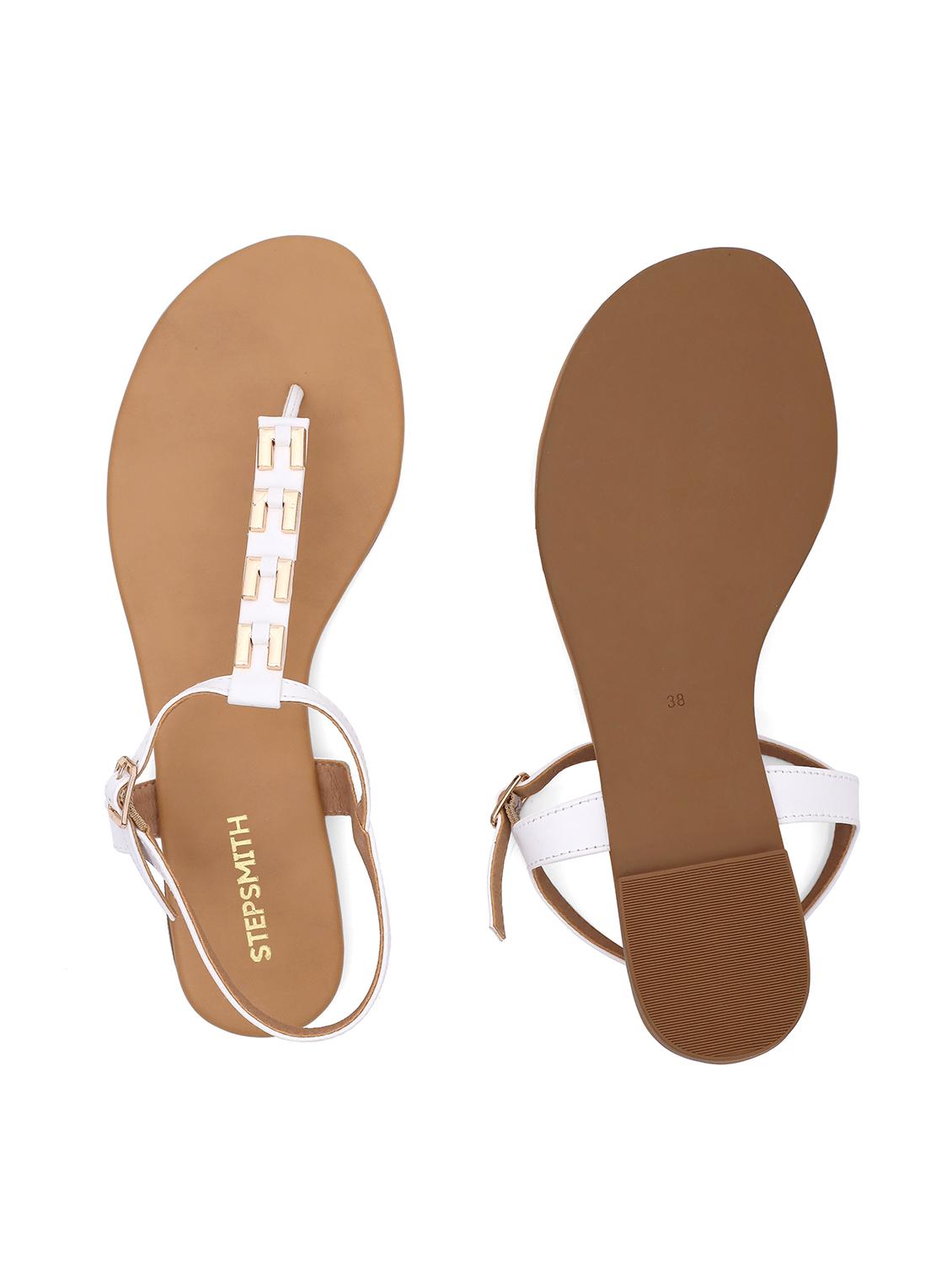 white leatherette open thong sandals - 17835229 - Standard Image - 3