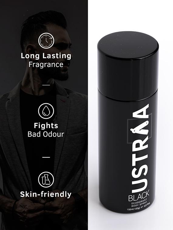 ustraa black deodorant - 150ml, de-tan face scrub - 100g & face wash neem and charcoal - 200g - 17847511 - Standard Image - 2