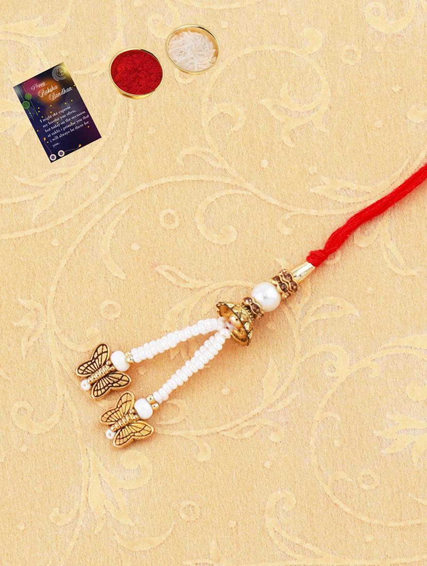 set of 2 thread rakhi with roli chawal and greeting card - 17909883 - Standard Image - 2