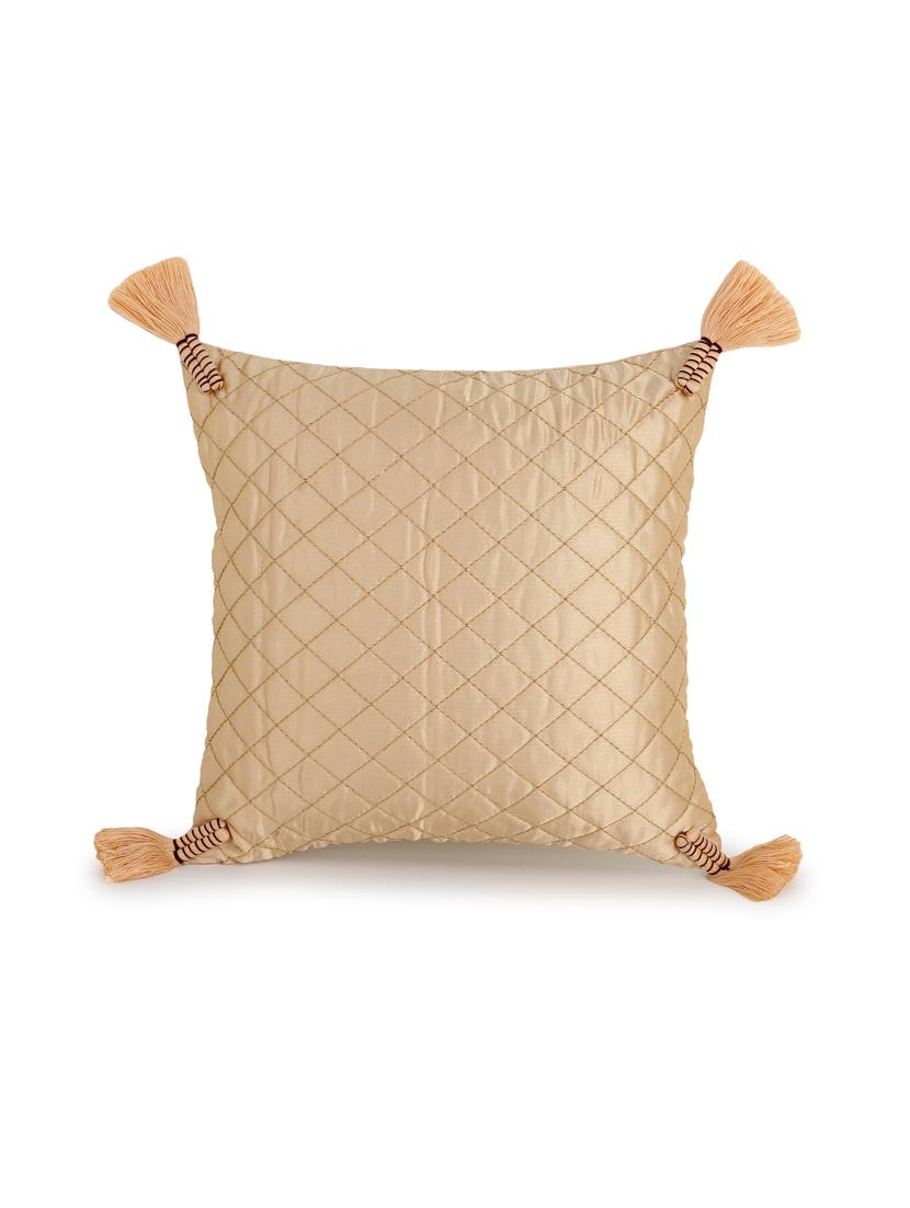 mezposh rasta beige polyester quilted checked tasselled cushion cover (12"x12") - 17977771 - Zoom Image - 4
