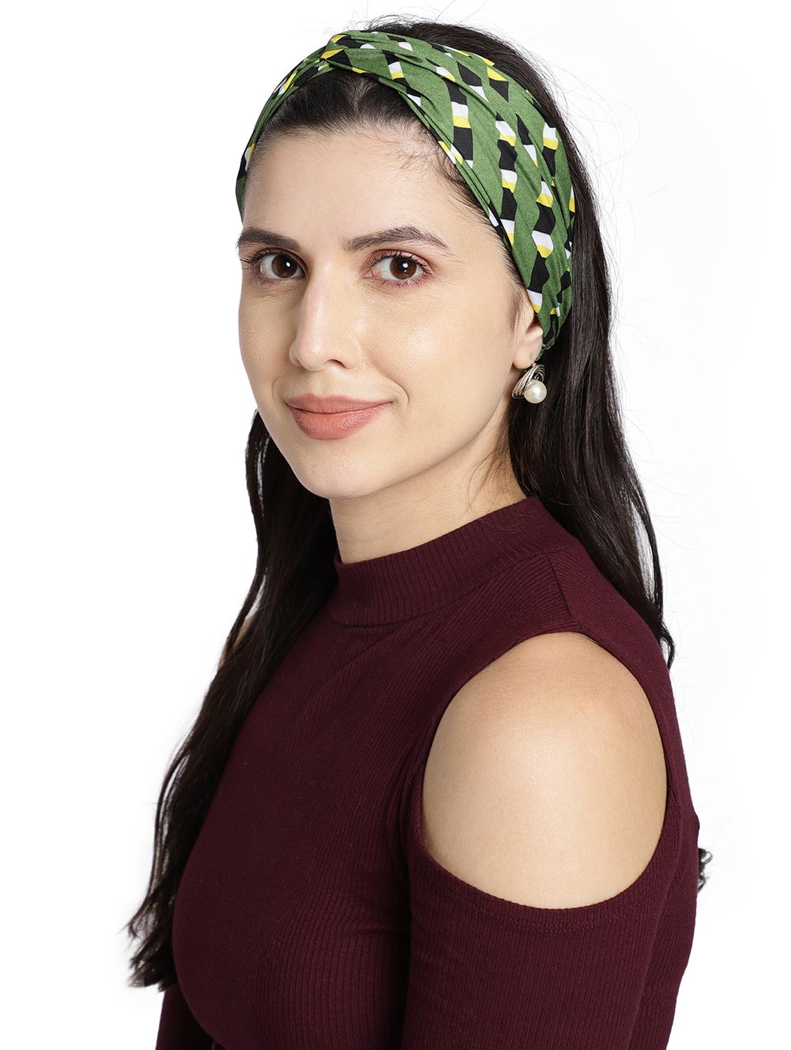green printed viscose headband and scrunchy combo pack - 17987257 - Standard Image - 4