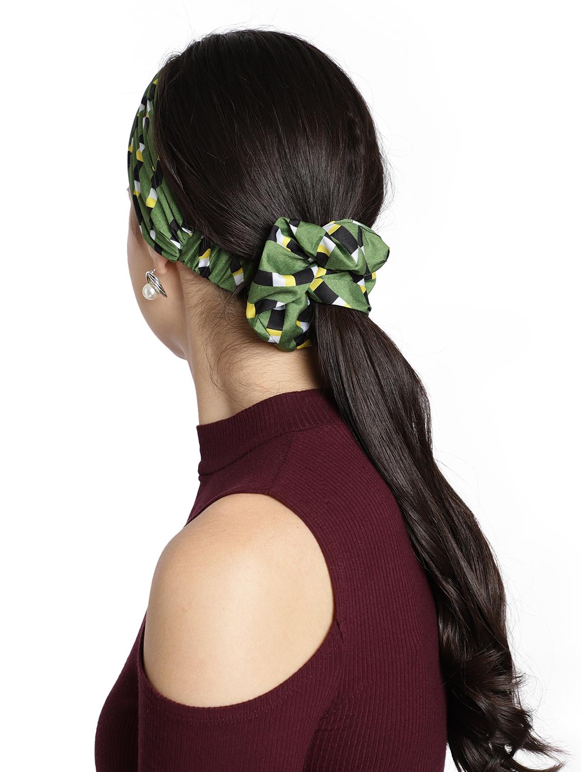 green printed viscose headband and scrunchy combo pack - 17987257 - Zoom Image - 5