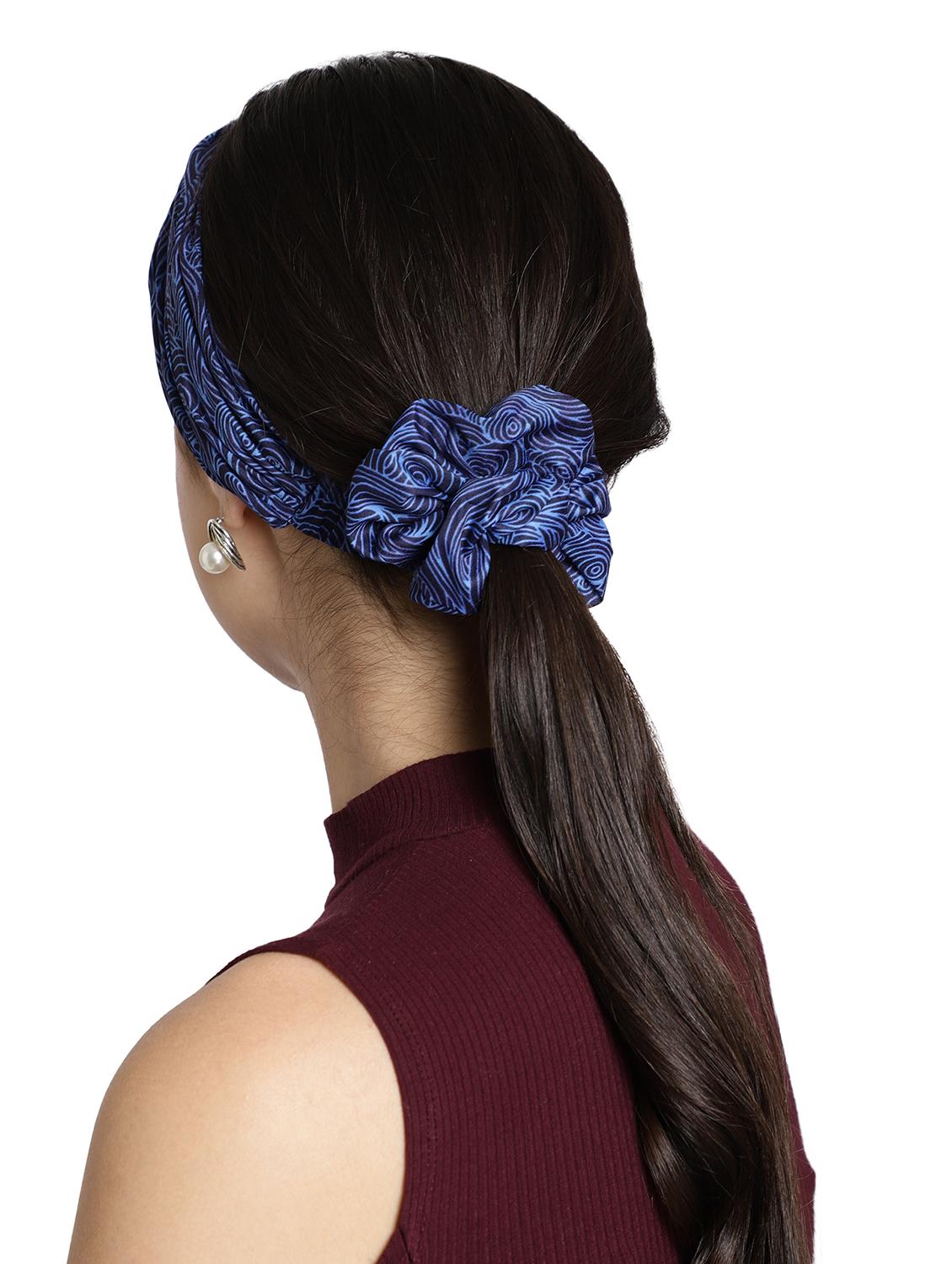 blue printed viscose headband and scrunchy combo pack - 17987259 - Standard Image - 5