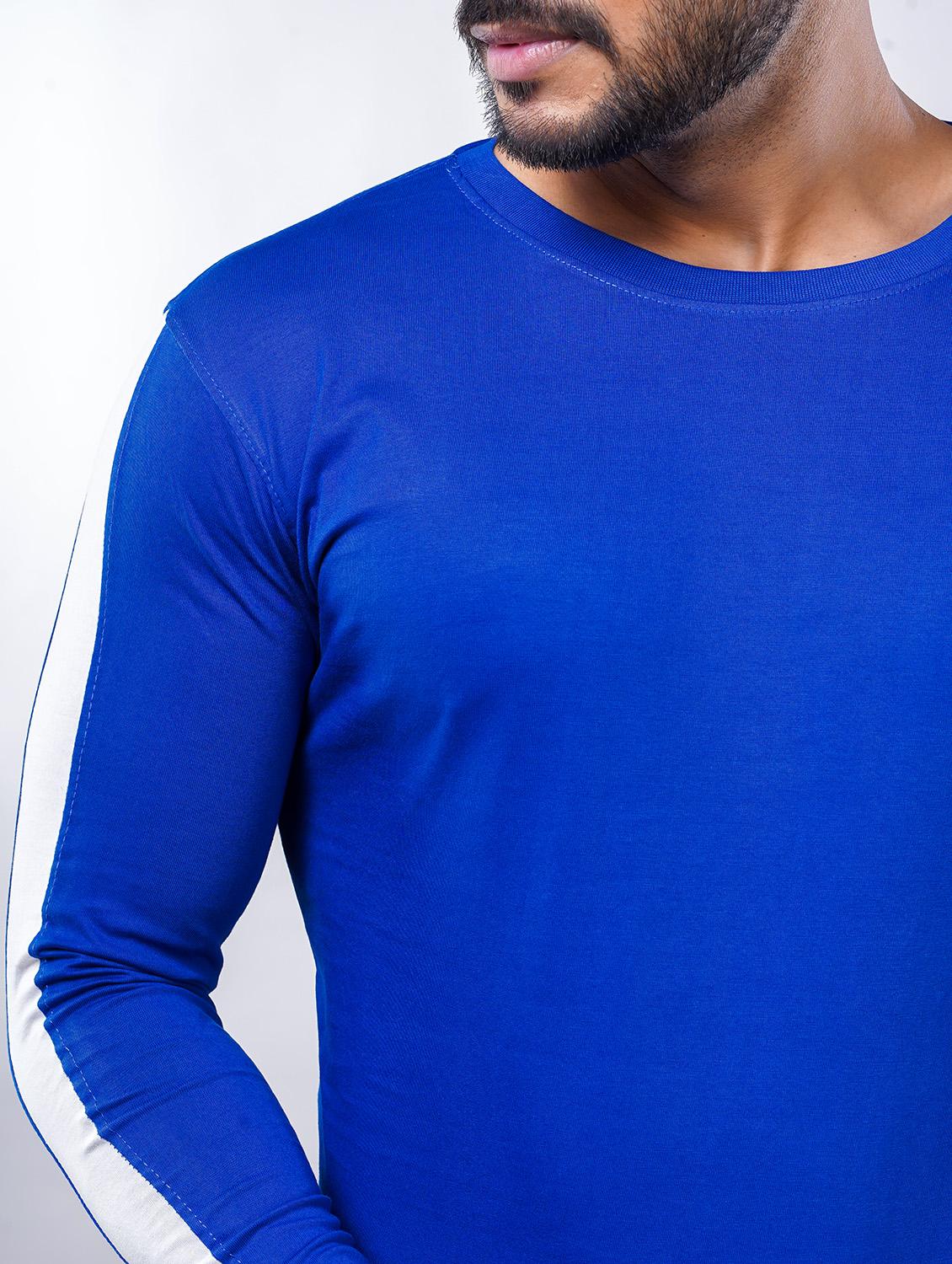 blue color block cut & sew t-shirt - 18007806 - Standard Image - 3