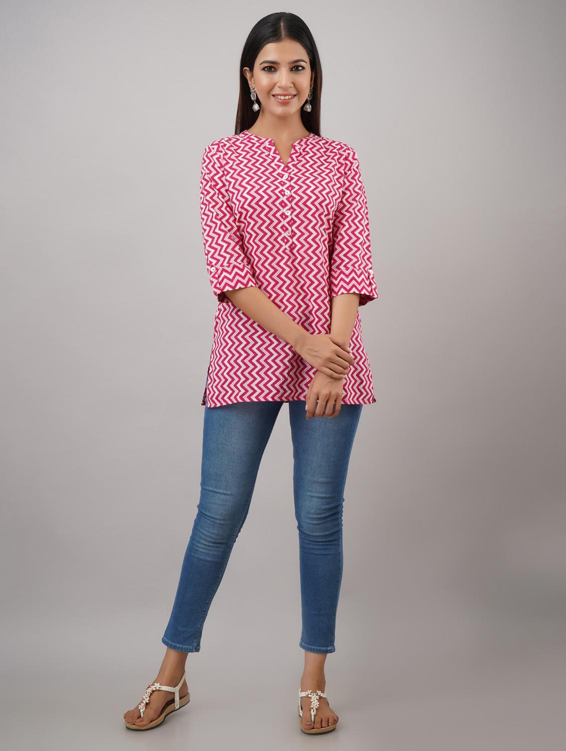 mandarin neck printed regular kurti - 18011506 - Zoom Image - 3