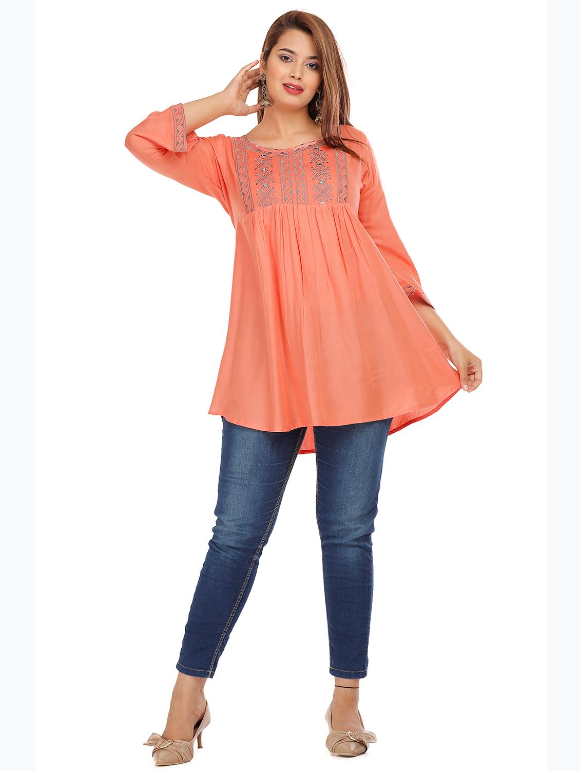 orange rayon regular tunic - 18013983 - Standard Image - 4