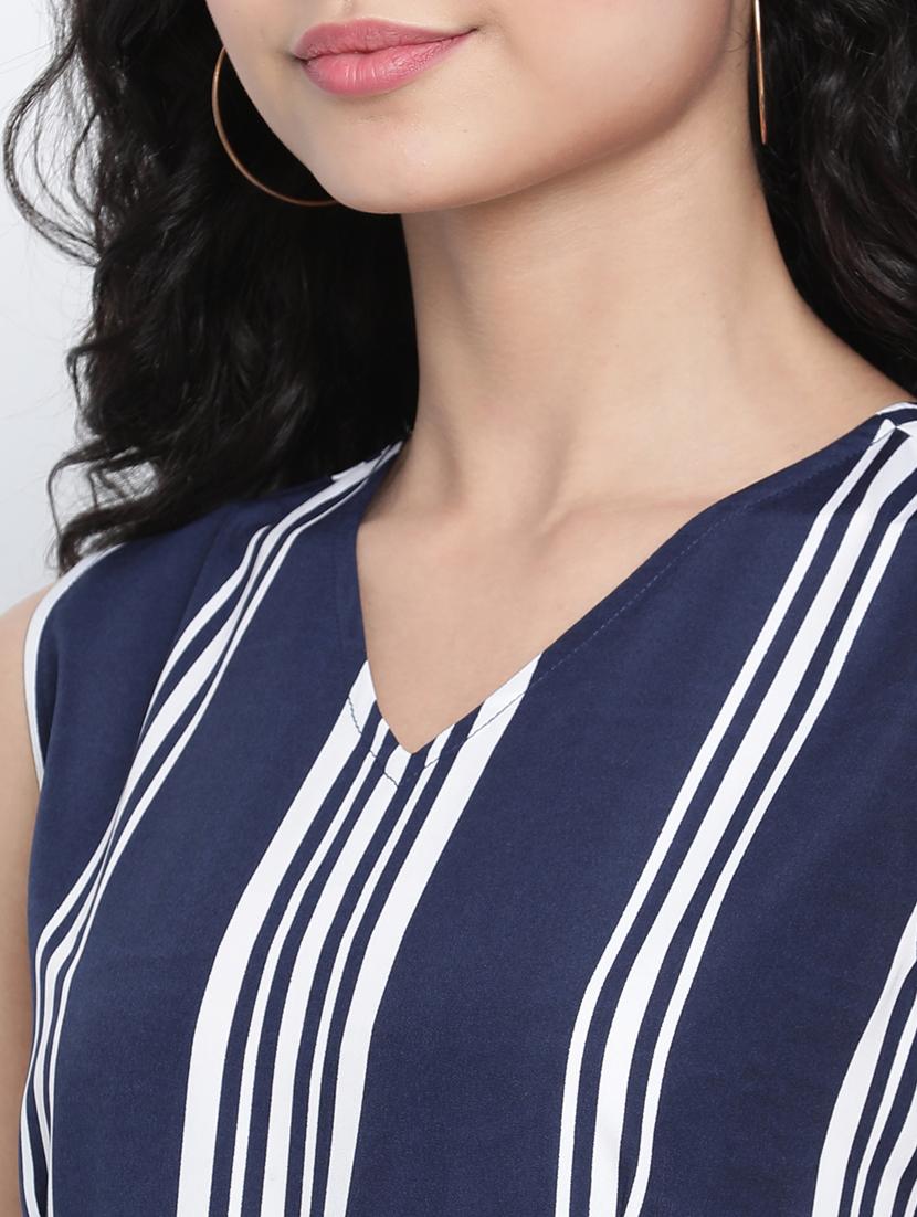 tie front striped full leg jumpsuit - 18014705 - Standard Image - 4