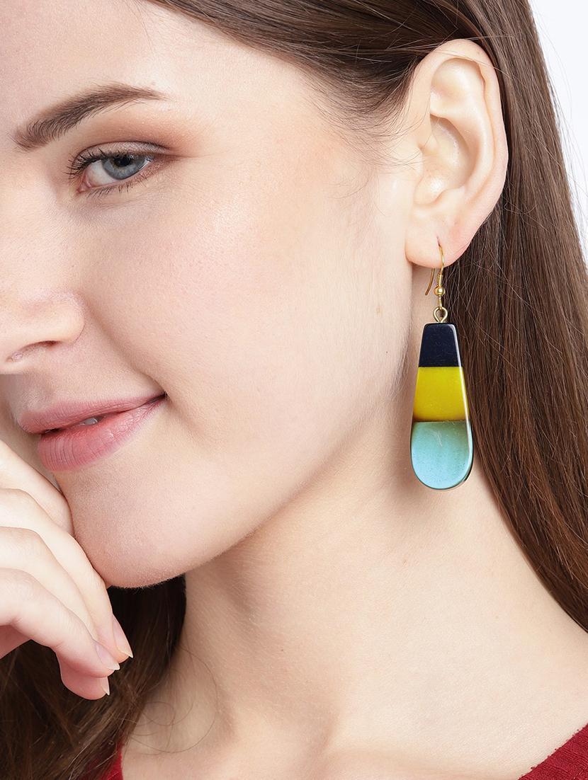 black & lime green resin striped contemporary drop earrings - 18026779 - Standard Image - 2