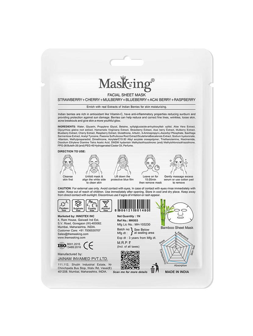 masking bamboo facial sheet mask of papaya, pomegranate & grape seed ideal for women & men, 20ml each (pack of 3) - 18032401 - Zoom Image - 3