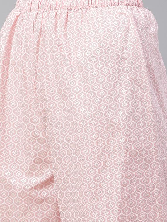 pink cotton kurta palazzo set - 18054221 - Standard Image - 3