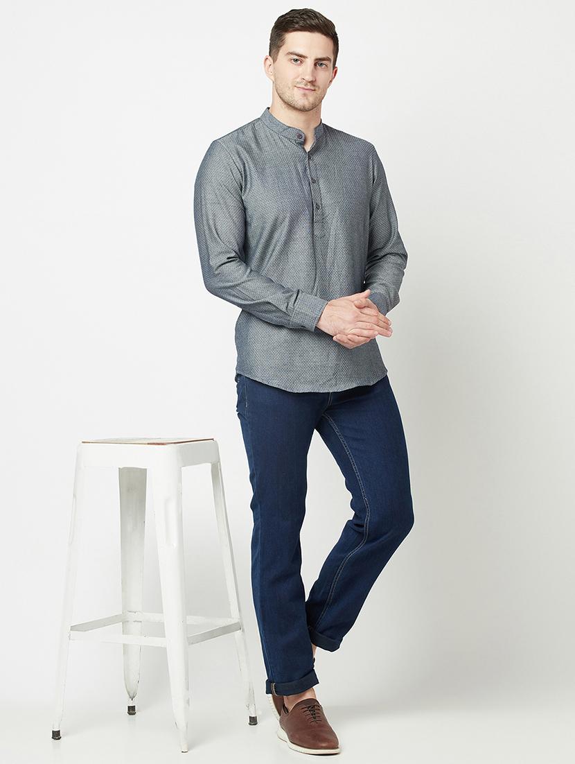 grey self design short kurta - 18107446 - Standard Image - 3