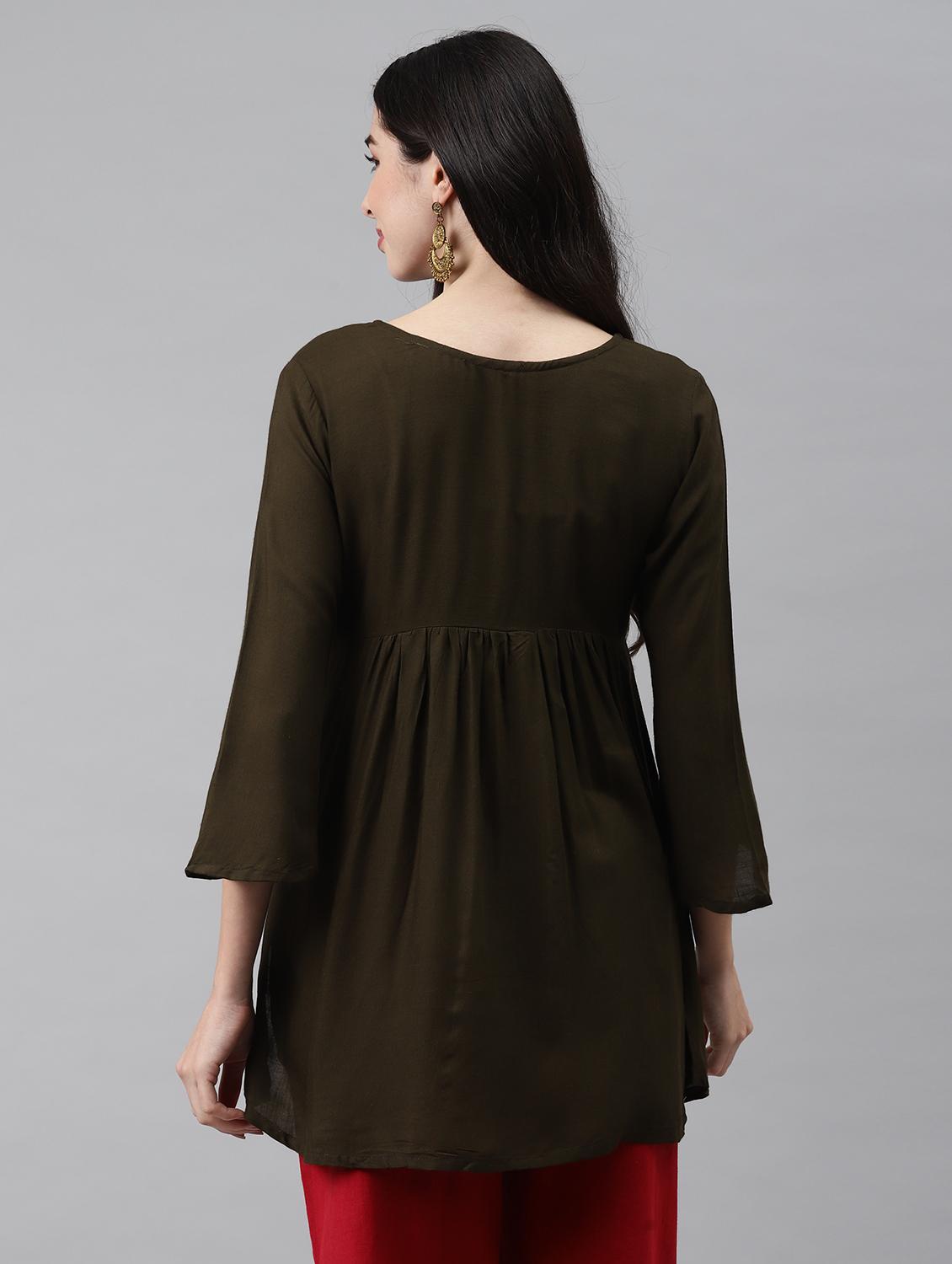 embroidered a-line kurti - 18141212 - Standard Image - 2