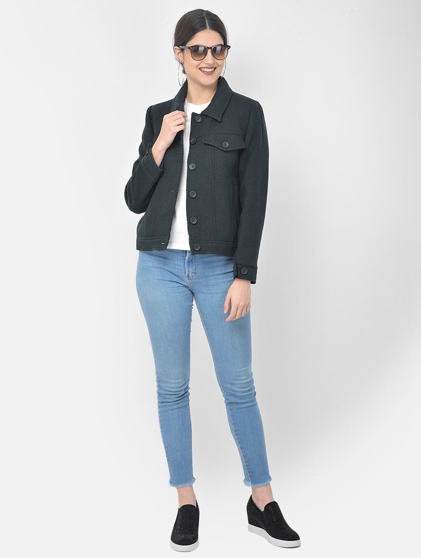 women teal solid shirt collar jacket - 18151947 - Zoom Image - 3