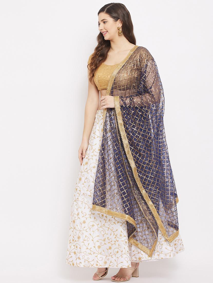 navy blue embroidered dupatta - 18163488 - Zoom Image - 2