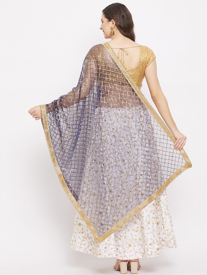 navy blue embroidered dupatta - 18163488 - Standard Image - 3