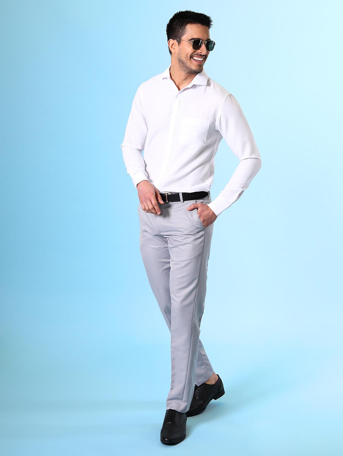 grey flat front solid formal trouser - 18182081 - Standard Image - 3
