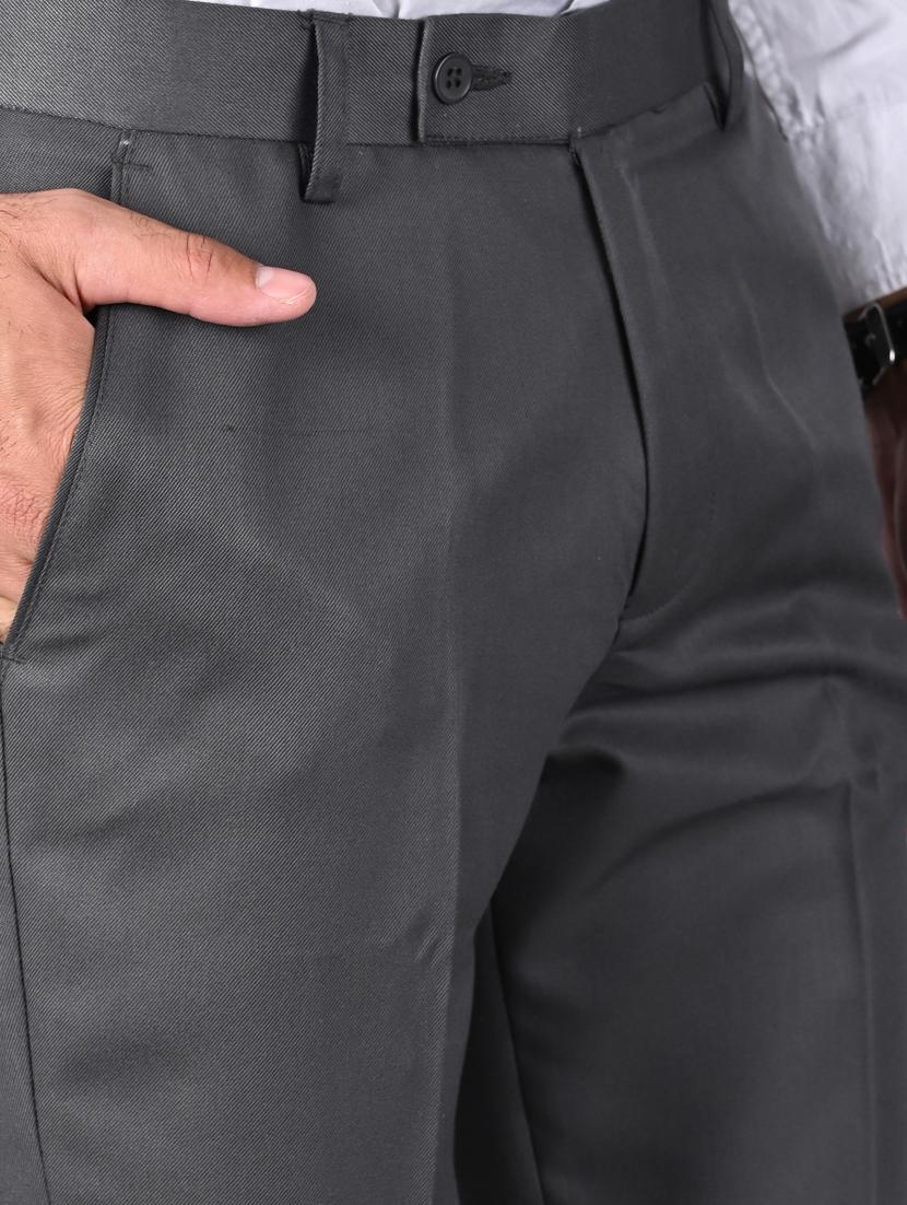 grey solid flat front trouser - 18182082 - Zoom Image - 4