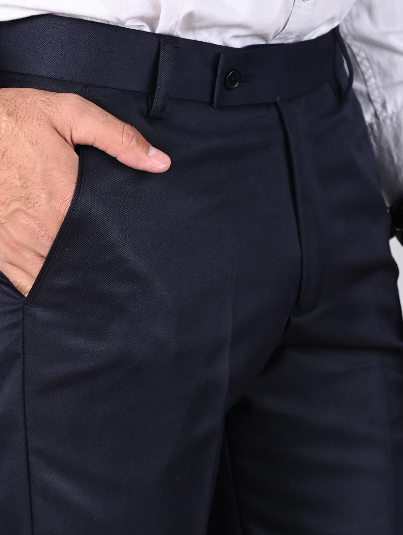 navy blue solid flat front trouser - 18182084 - Zoom Image - 4