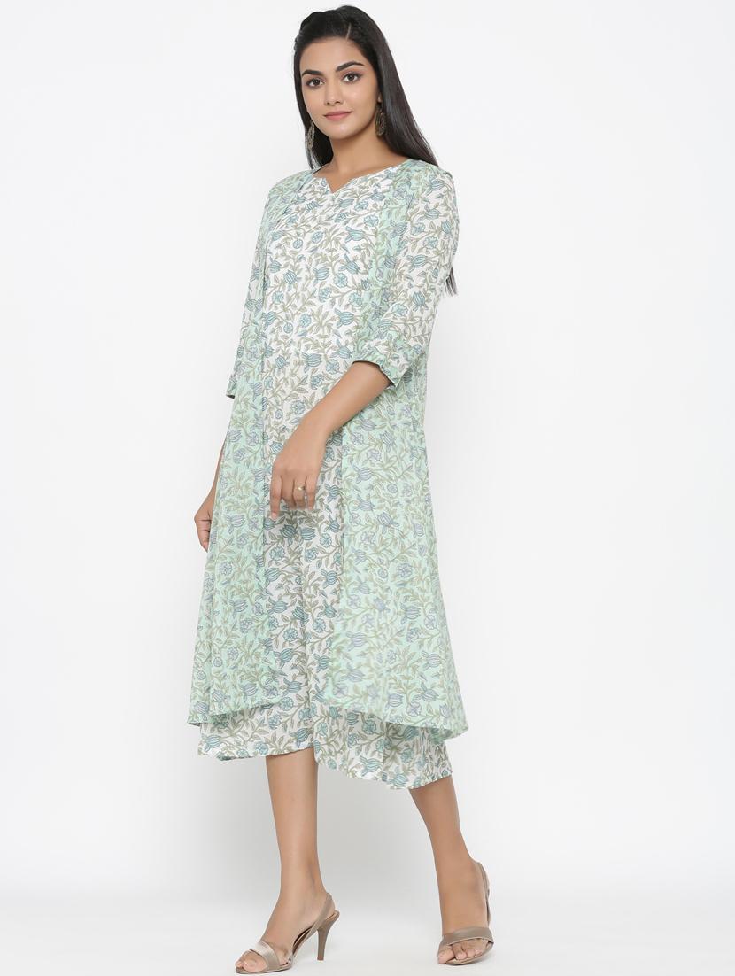 green cotton aline ethnic dress - 18185581 - Standard Image - 2
