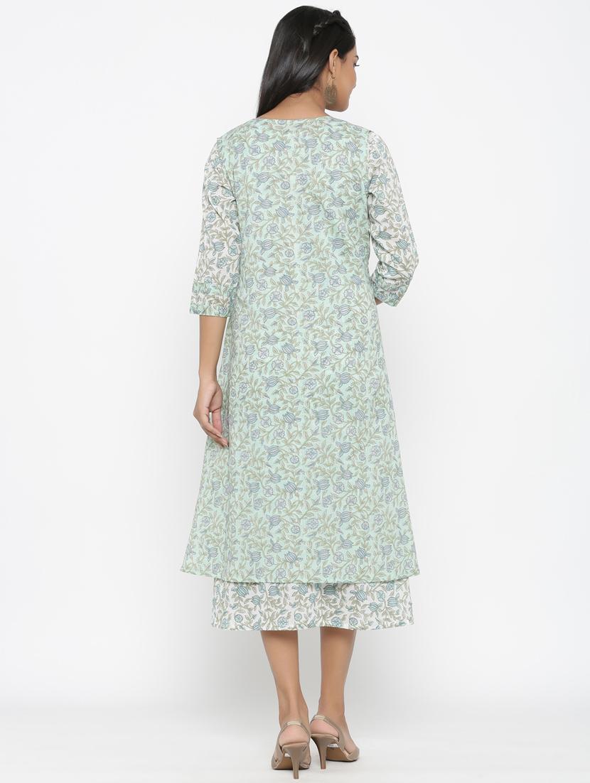 green cotton aline ethnic dress - 18185581 - Zoom Image - 3