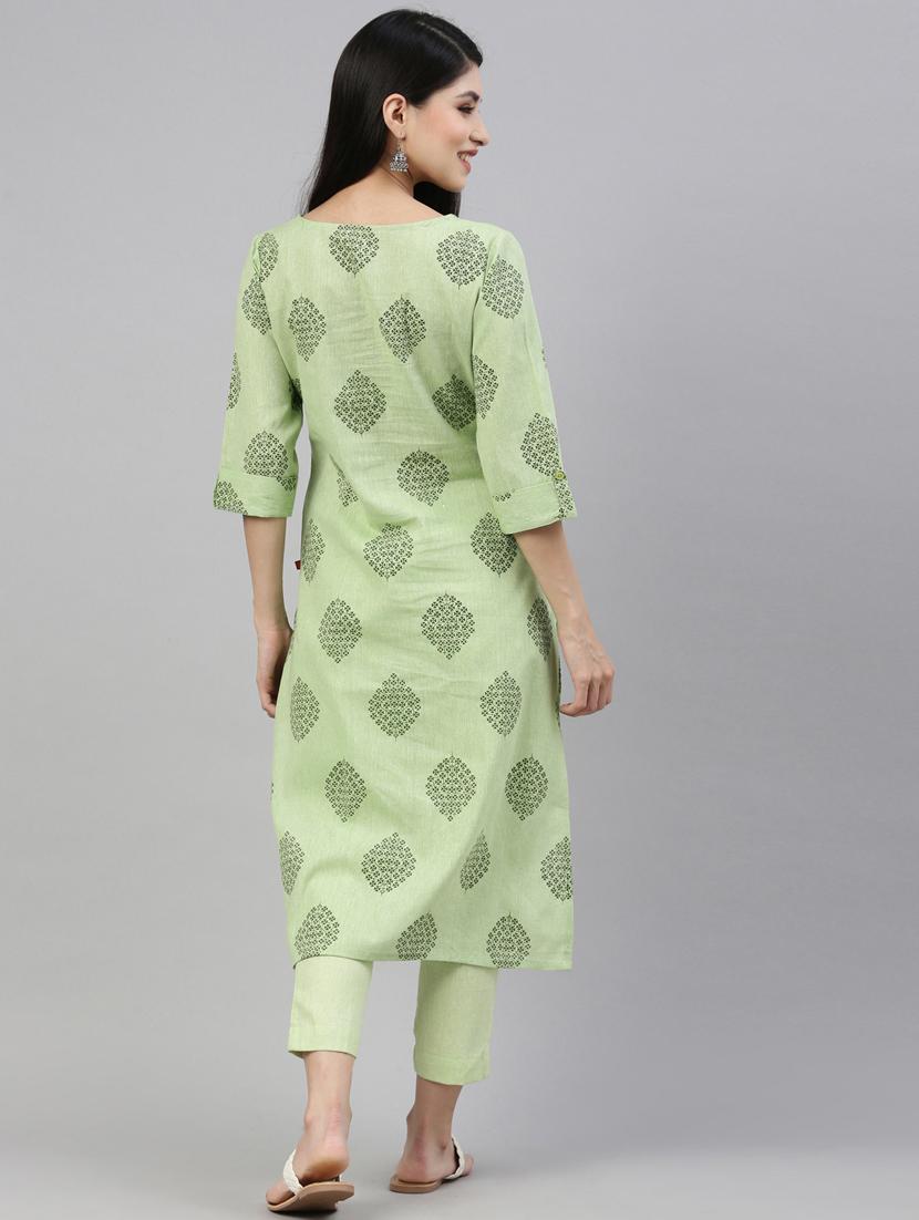 green cotton kurta pant set - 18211143 - Standard Image - 2