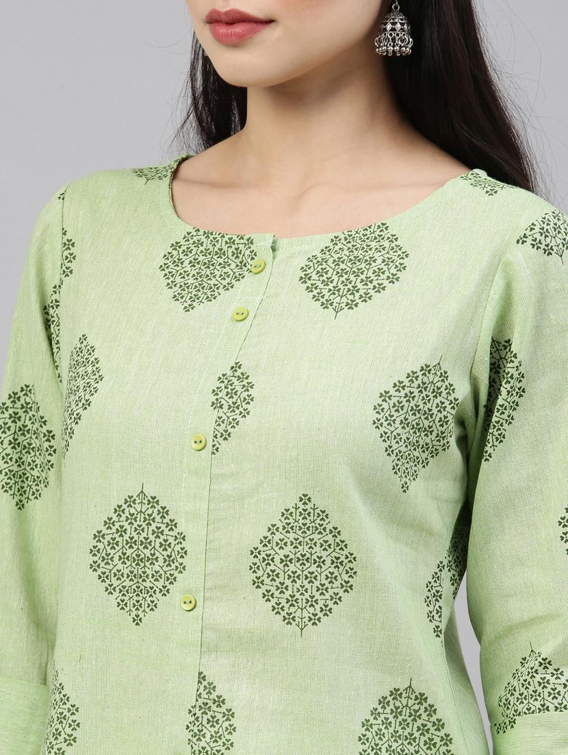 green cotton kurta pant set - 18211143 - Standard Image - 4