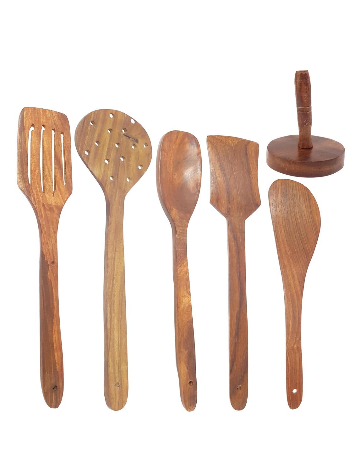 buzykart® wooden sheesham ladel set of 5 + 1 masher - 18218987 - Zoom Image - 2