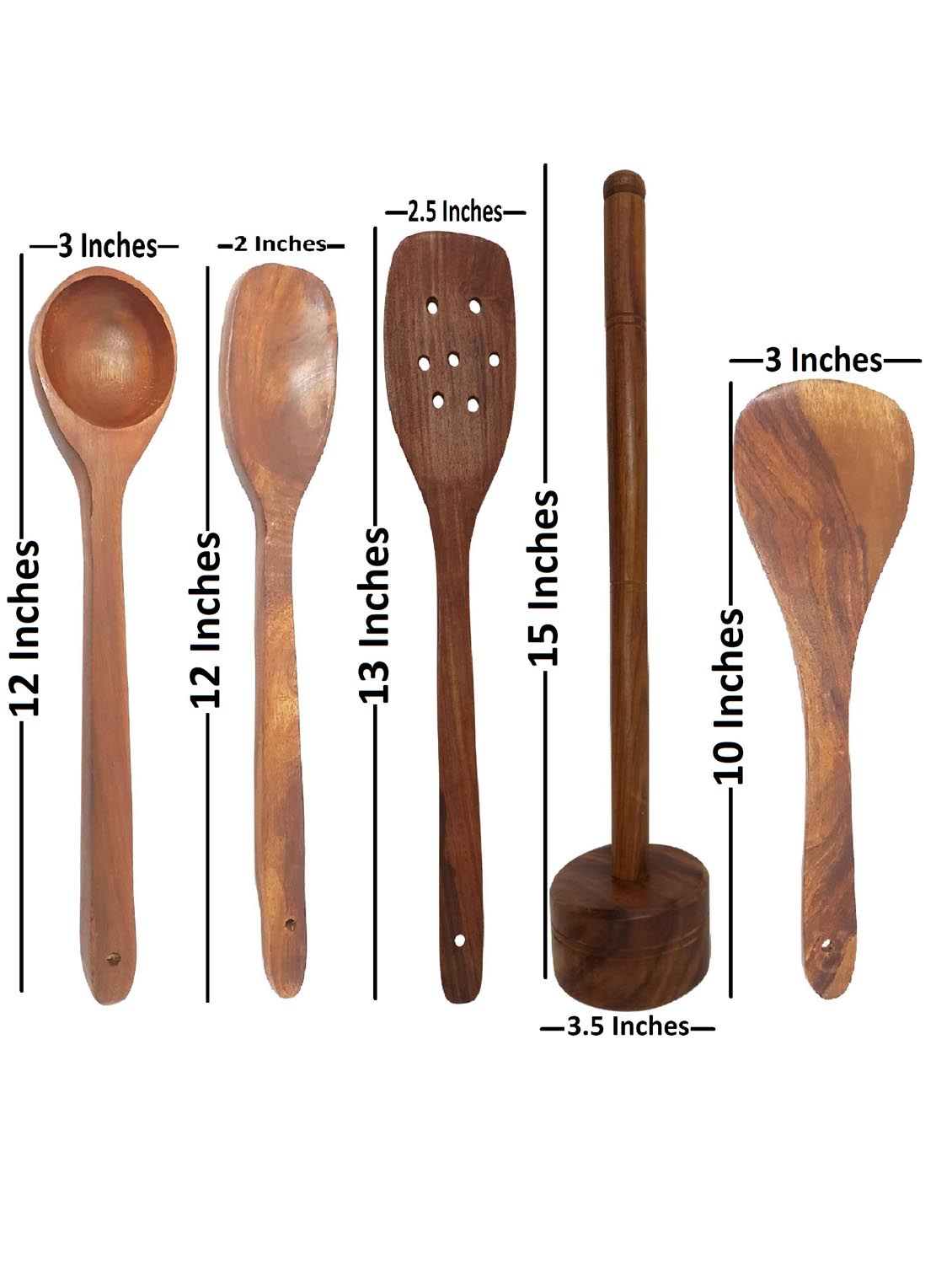 buzykart® home decor wooden brown spatula and bowl - set of 8 - 18219301 - Standard Image - 2