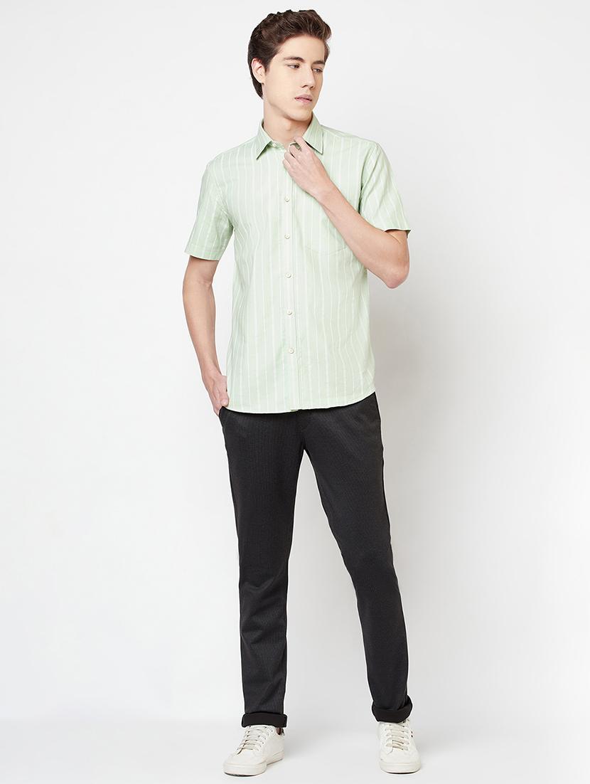 black cotton blend flat front casual trousers - 18228975 - Zoom Image - 3