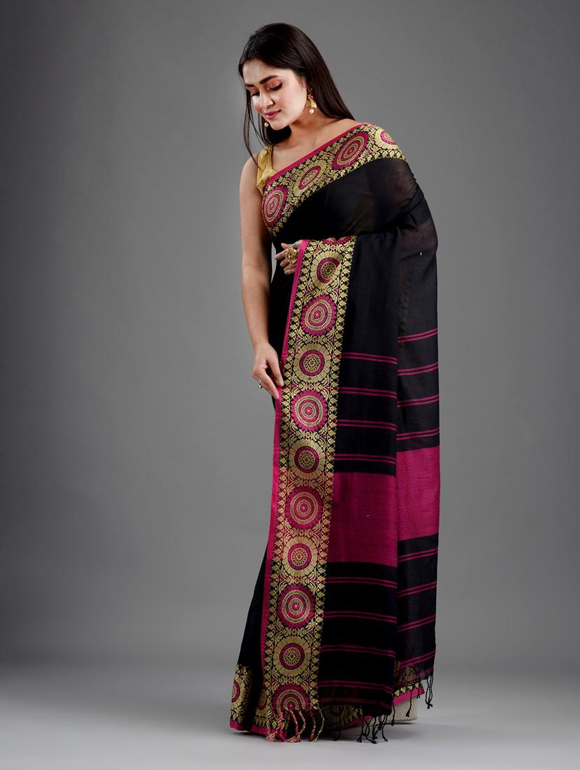 women's self design black colored saree with blouse - 18248025 - Standard Image - 2