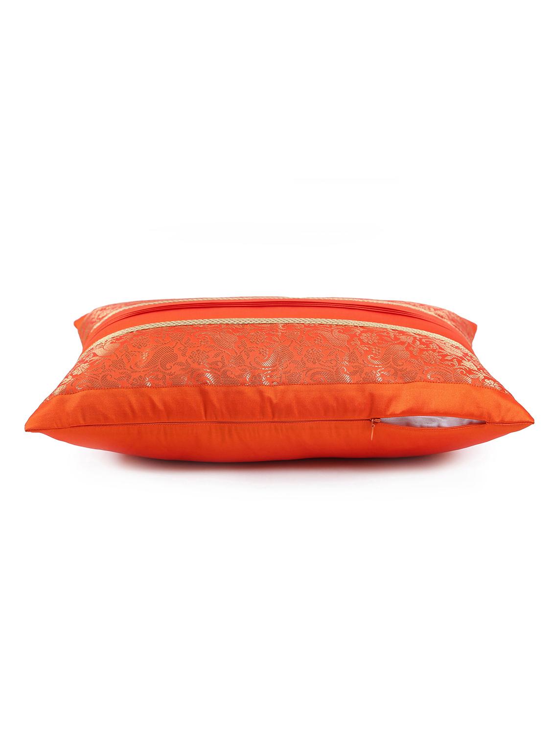 set of 2 red foliage brocade cushion cover with pleats - 18249094 - Zoom Image - 4