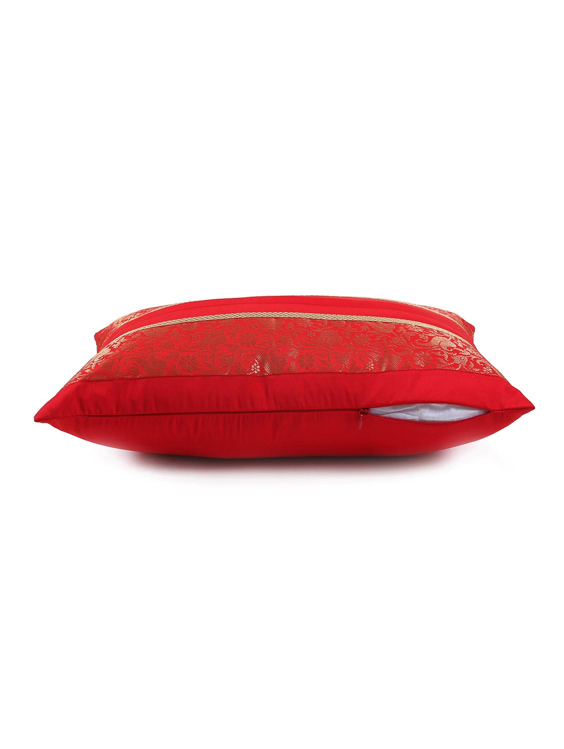 set of 2 red foliage brocade cushion cover with pleats - 18249095 - Zoom Image - 2