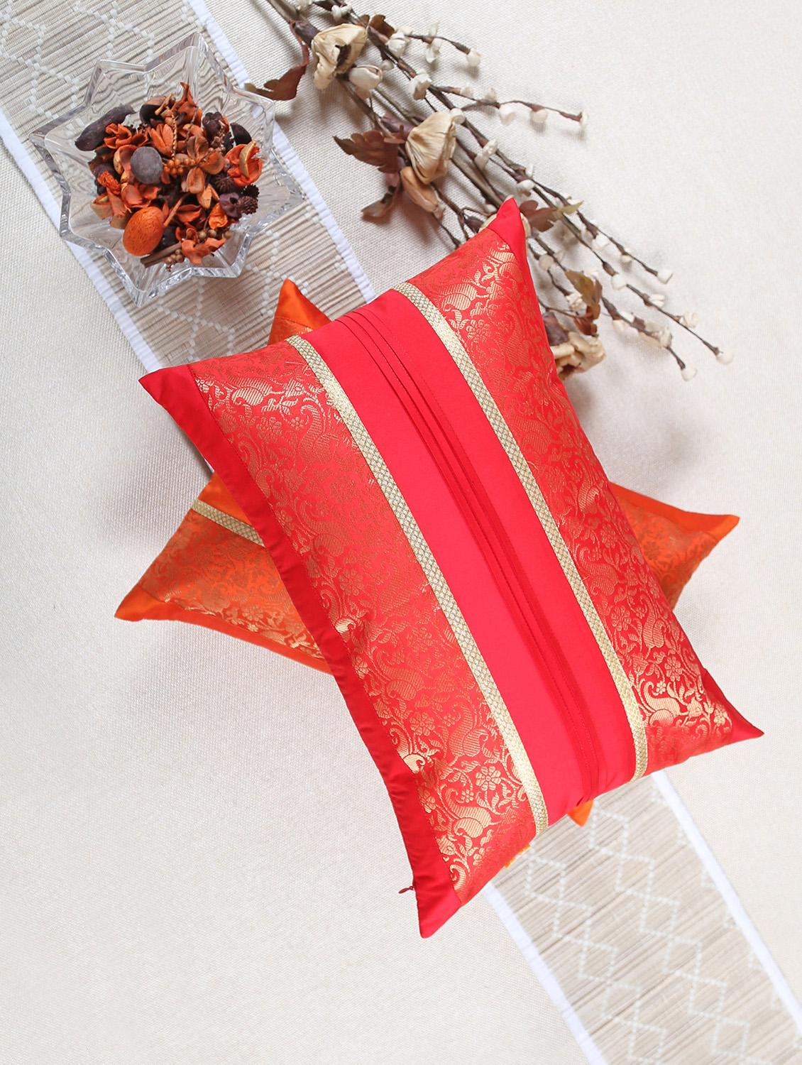 set of 2 red foliage brocade cushion cover with pleats - 18249095 - Standard Image - 7
