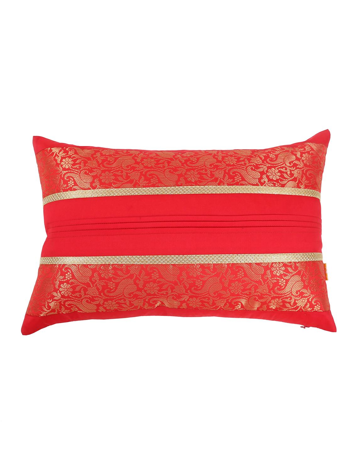 set of 2 red foliage brocade cushion cover with pleats - 18249095 - Standard Image - 9