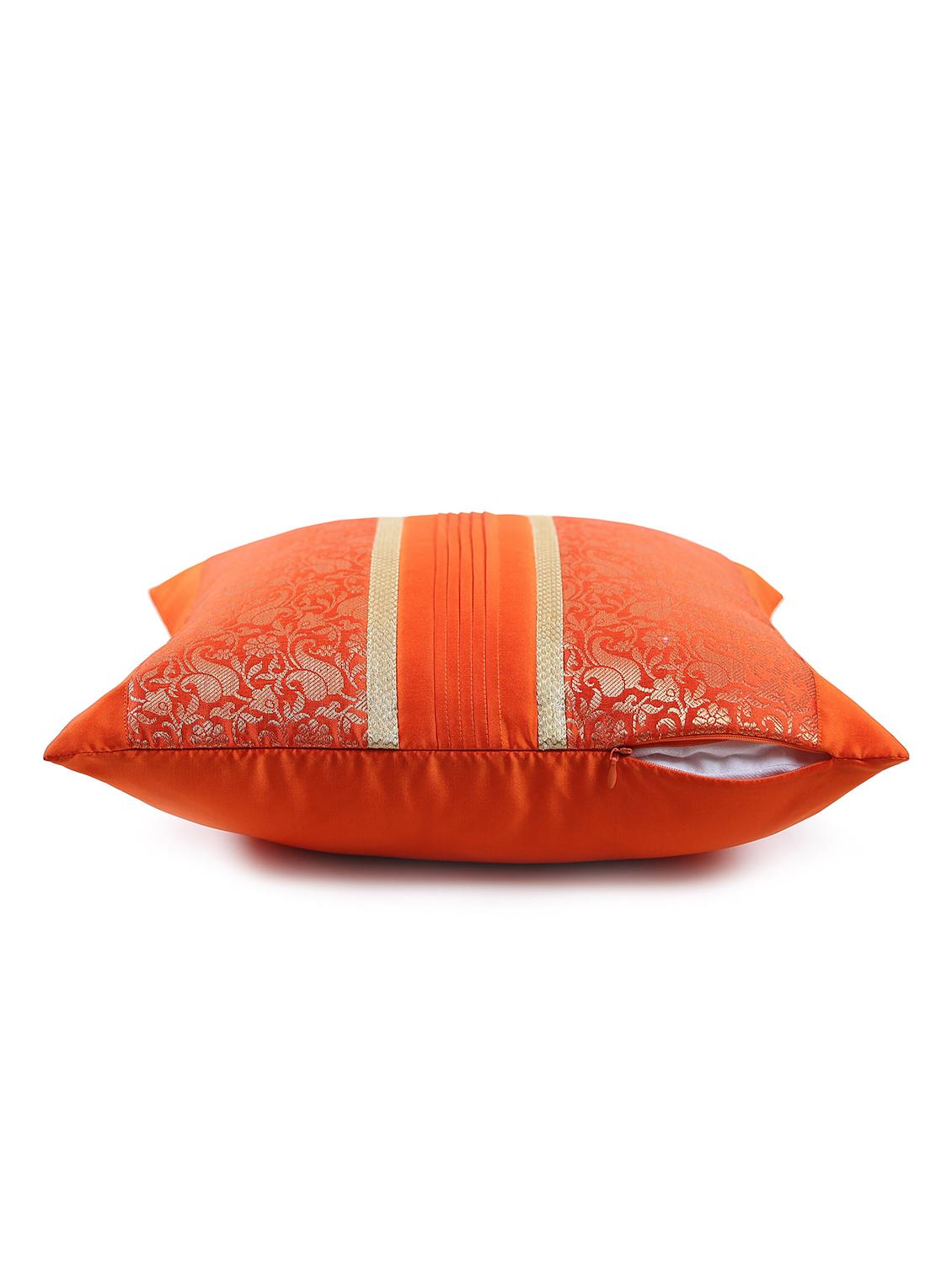red foliage brocade cushion cover with pleats - 18249099 - Zoom Image - 3