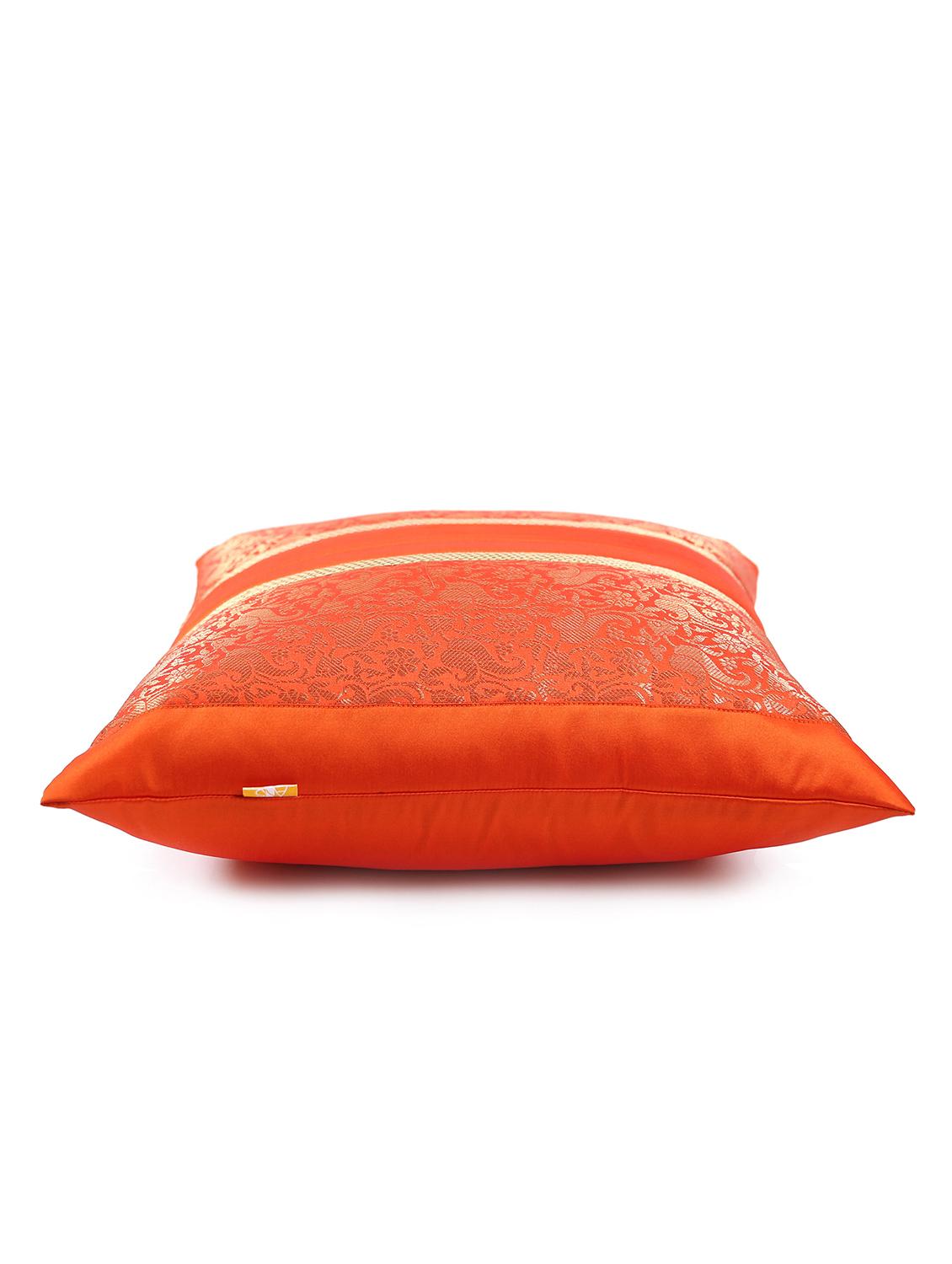 red foliage brocade cushion cover with pleats - 18249099 - Standard Image - 4